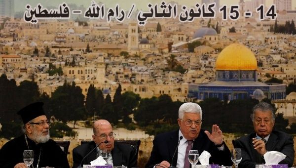 Palestinian President Mahmoud Abbas speaks during the meeting of the Palestinian Central Council in the West Bank city of Ramallah January 14, 2018. 
