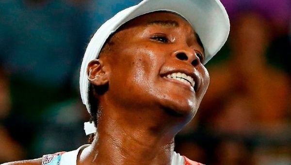Venus Williams reacts after losing in the first round of the 2018 Australian Open.