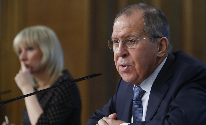 Russian Foreign Minister Sergei Lavrov speaks during his annual news conference, with Foreign Ministry spokeswoman Maria Zakharova seen in the background, in Moscow, Russia January 15, 2018.