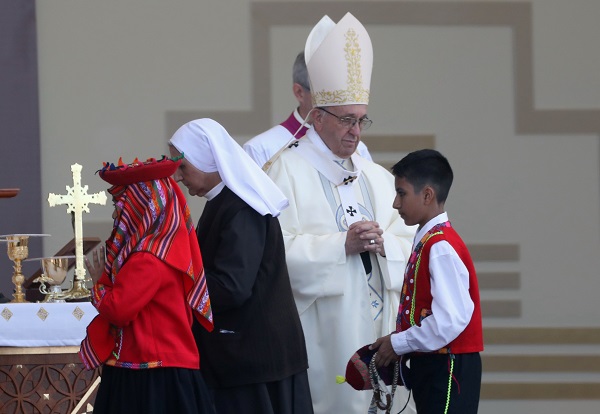 Pope Francis celebrates a mass at Huanchaco beach in Trujillo, Peru.
