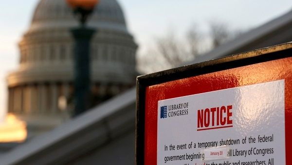 A sign announces the closure of the Library of Congress after Trump and the US Congress failed to reach a deal on funding for federal agencies.