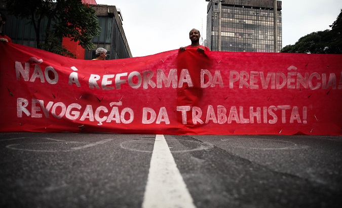 Demonstrators protest against the reform of the retirement and pension system proposed by President Michel Temer.