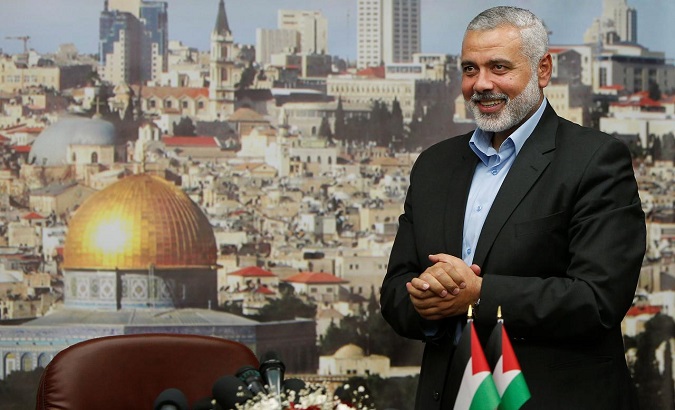 Hamas leader Ismail Haniyeh gestures before delivering a speech in Gaza City.