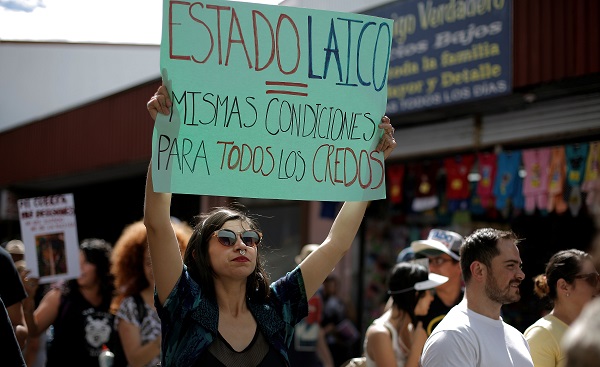 Members of the LGBT community take part in a demonstration to request their right to marry in San Jose, Costa Rica.
