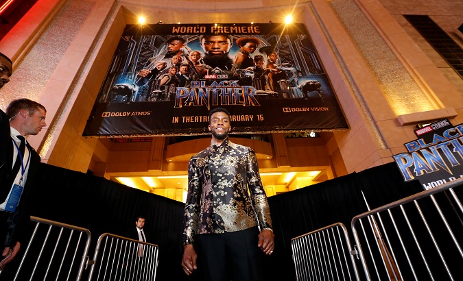 Cast member Chadwick Boseman poses at the premiere of 
