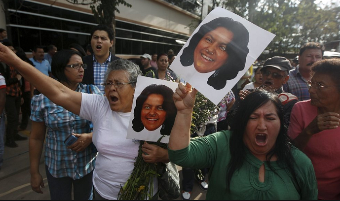 Protesters demanding justice for slain Honduran activist Berta Caceres.