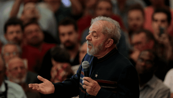 Lula gives a speech at a mass to mark one year since his wife's death.