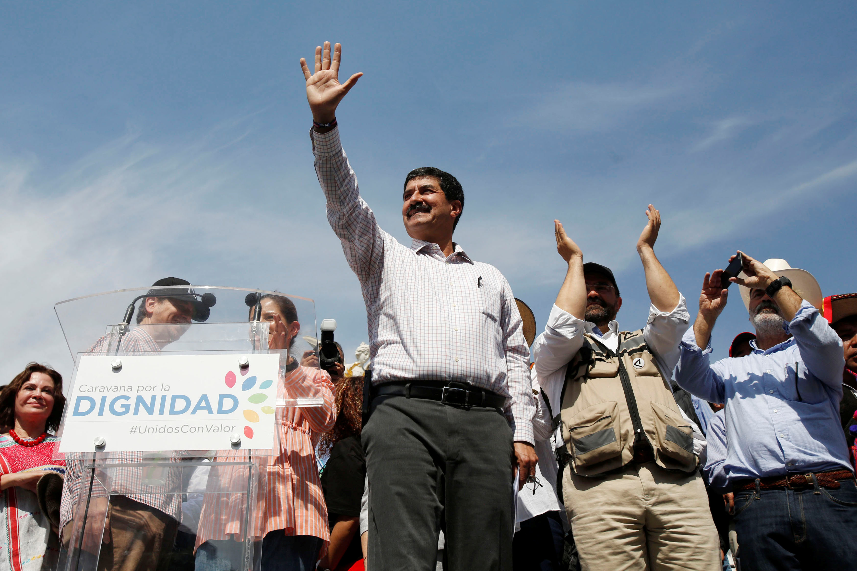 Chihuahua's Governor Javier Corral gestures to the audience during the arrival of the 