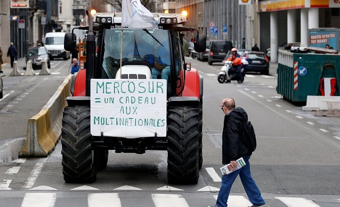 Farmers protest trade talk in Belgium. 