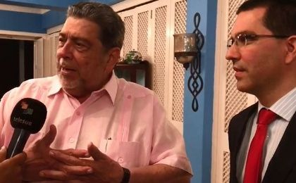 Saint Vincent Prime Minister Ralph Gonsalves speaks to teleSUR during an interview in Haiti Friday. 