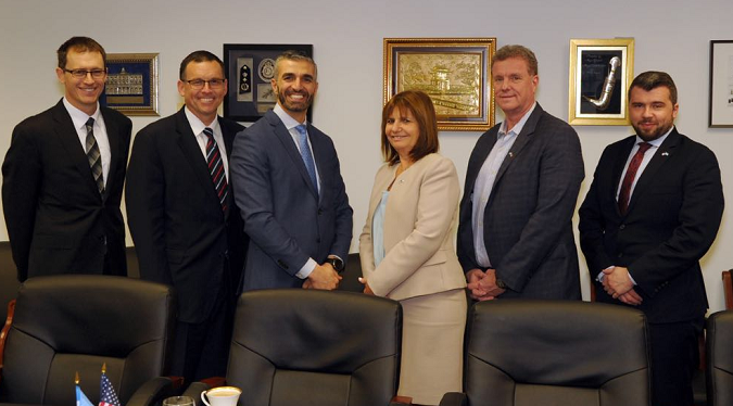George Piro (middle l), Subdirector for FBI International Operations and Patricia Bullrich, Argentine Minister of Security, meet with other U.S. functionaries in Washington, D.C. to discuss U.S. military and FBI presence in Argentina. Feb. 9, 2018.