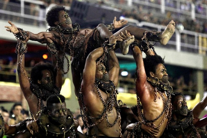 A controversial Paraiso do Tuiuti samba school performance during the first night of the parade at the Sambadrome in Rio de Janeiro, Brazil February 12, 2018.
