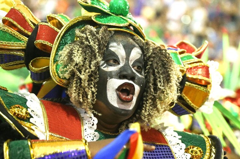 A performer from the Grande Rio samba school during the first night of the parade at the Sambadrome in Rio de Janeiro, Brazil February 12, 2018...