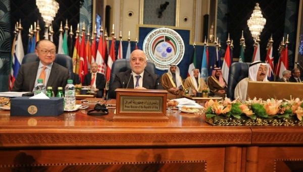 Iraqi Prime Minister Haider al-Abadi attends the Kuwait International Conference for Reconstruction of Iraq, in Bayan, Kuwait.
