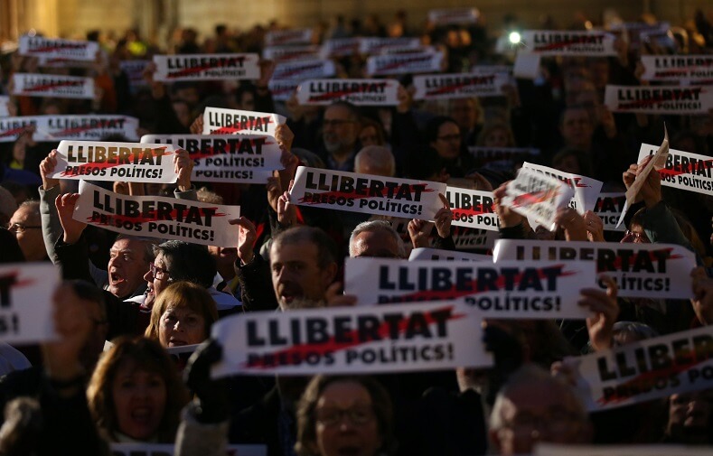 Catalans believe the jailed activists and political leaders are political prisoners. 