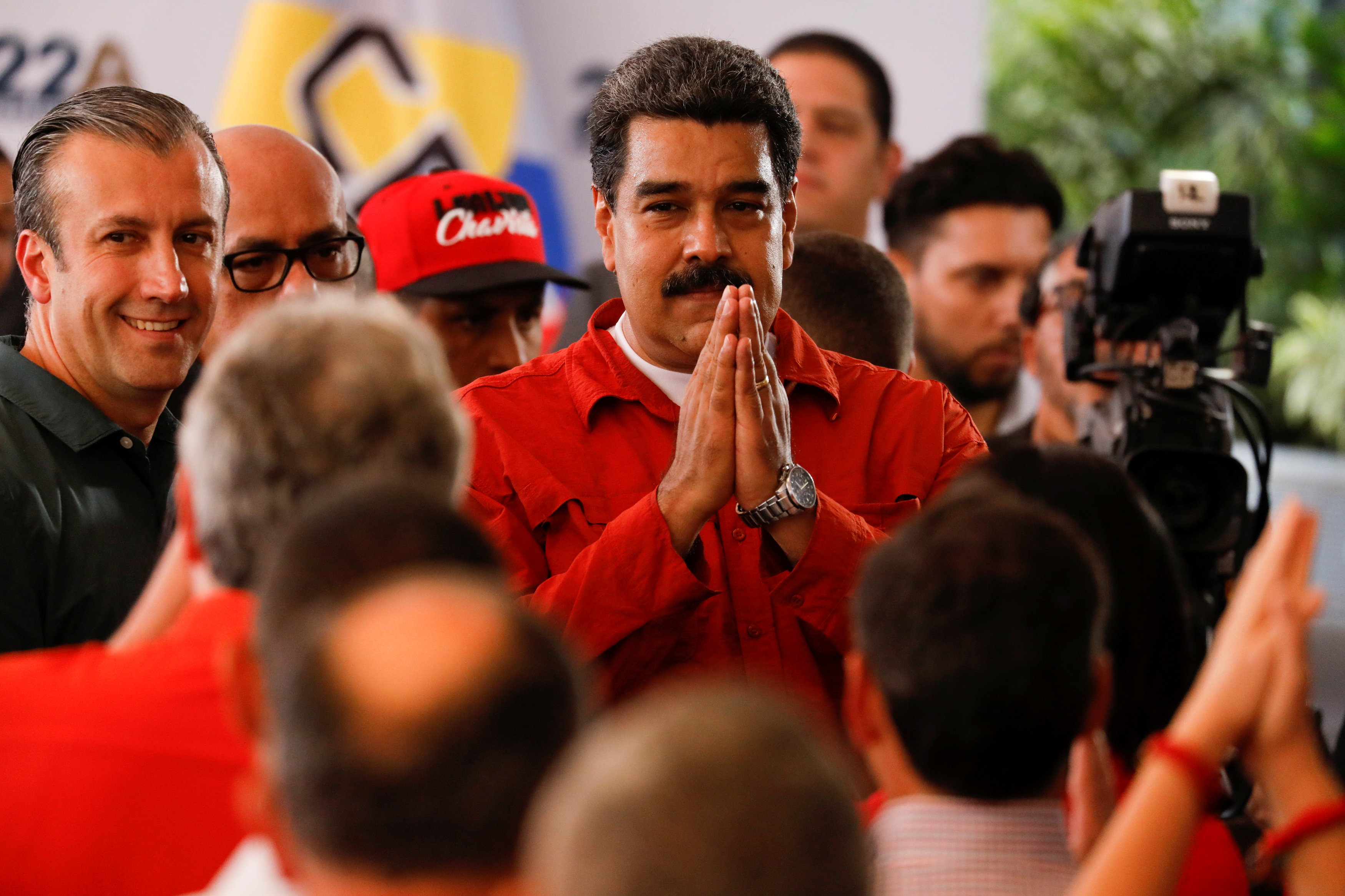 President Maduro gestures as he registers his candidacy for reelection at the National Electoral Council headquarters in Caracas, Venezuela Feb. 27, 2018.