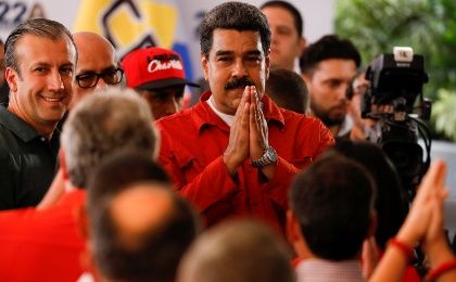 President Maduro gestures as he registers his candidacy for reelection at the National Electoral Council headquarters in Caracas, Venezuela Feb. 27, 2018. 