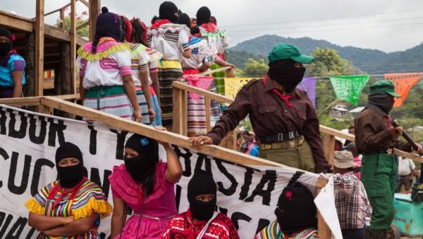 Zapatista women soldiers and dancers during a political event in the Guadalupe Tepeyac autonomous community in Chiapas. October 17, 2017.