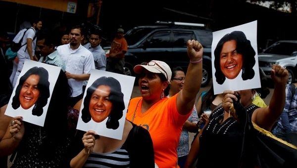 Protesters demanding justice for the murder of Berta Caceres