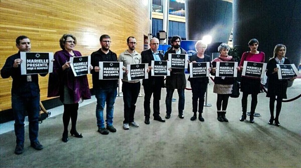 Members of the European Parliament protesting against the execution of Marielle Franco.