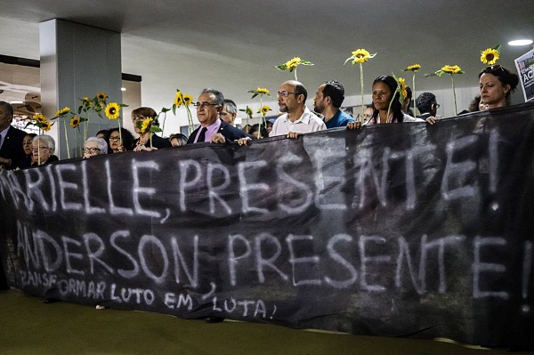 Parliamentarians and social movements do a solemn act at the House of Representatives in Brasilia, Brazil's Capital: #MariellePRESENTE today and always!