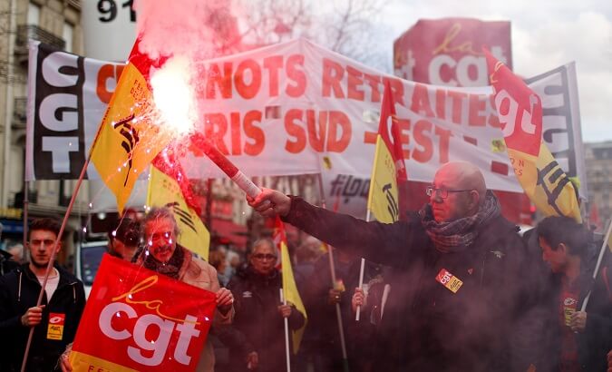 Pensioners and Workers march against Macron's reforms.