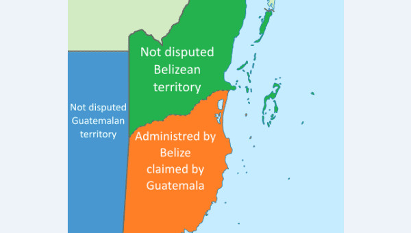 Map showing the disputed territory between Belize and the Republic of Guatemala.