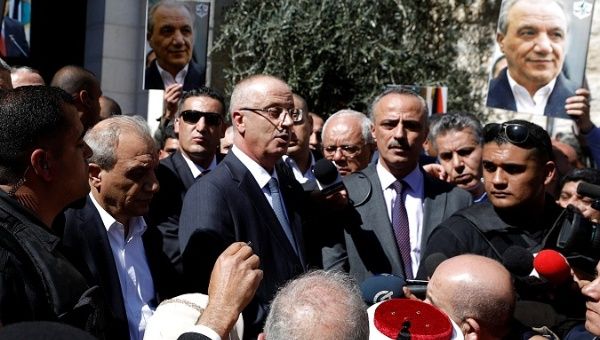 Palestinian Prime Minister Rami Hamdallah speaks after he survived an assassination attempt in Gaza, in the Ramallah, in the occupied West Bank March 13, 2018. 
