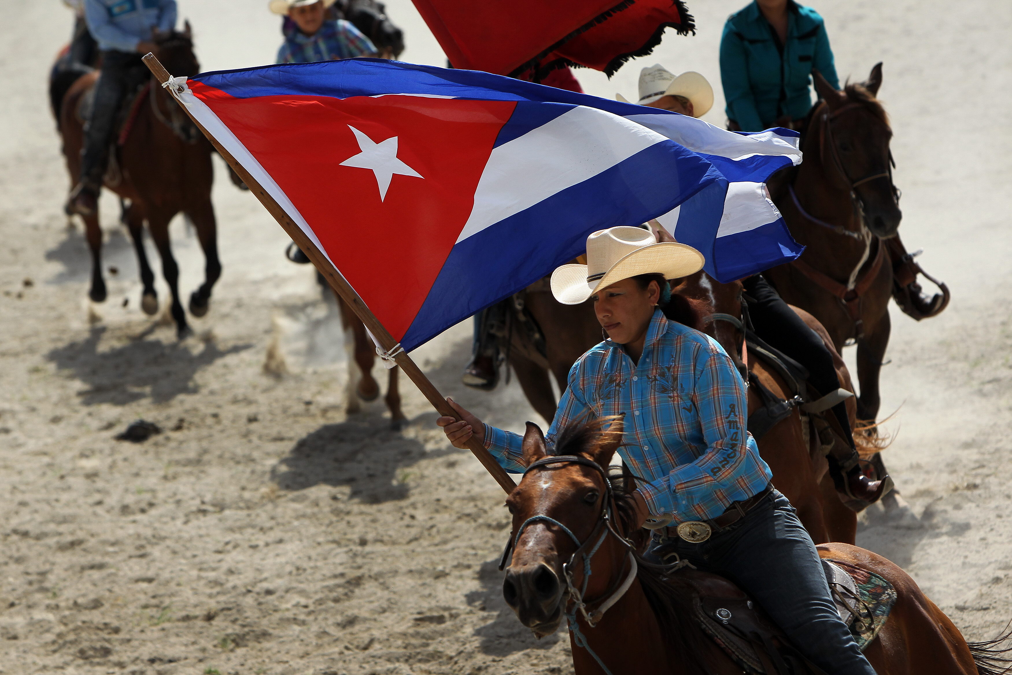 Rodeo participants during an exhibition at the Fiagrop inauguration ceremony in Havana, Cuba. March 15, 2014.