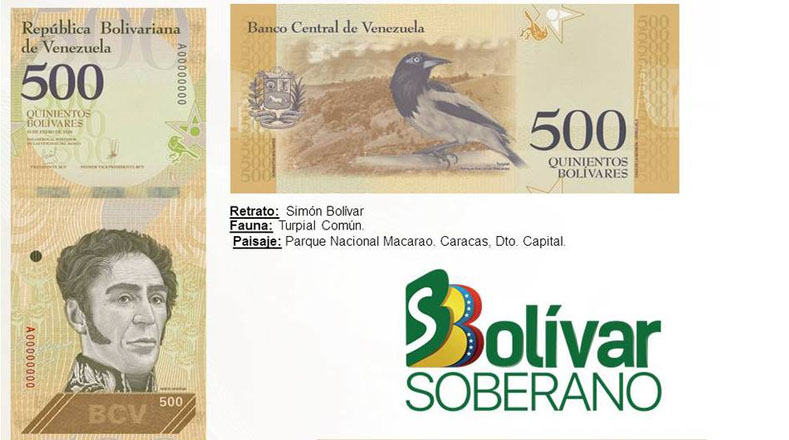 El billete de 500 bolívares será el de mayor denominación de la nación suramericana y tiene como fondo la imagen del Libertador de Venezuela, Simón Bolívar. 