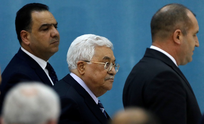 Palestinian President Mahmoud Abbas walks out after a news conference with Bulgarian President Radev in Ramallah, in the West Bank March 22, 2018.