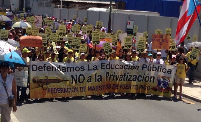 The Federation of Puerto Rican teachers marching in San Juan in March.