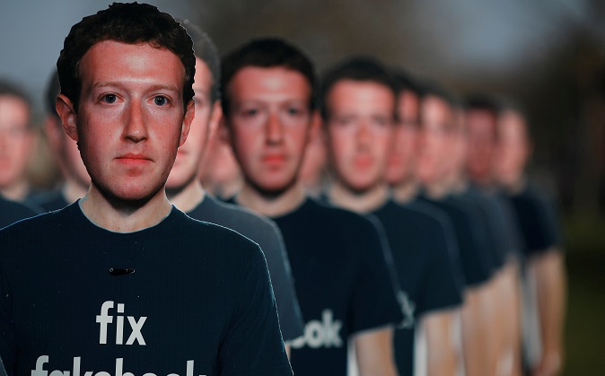 Dozens of cardboard cutouts of Facebook CEO Mark Zuckerberg are seen during an Avaaz.org protest outside the U.S. Capitol in Washington, U.S., April 10, 2018.