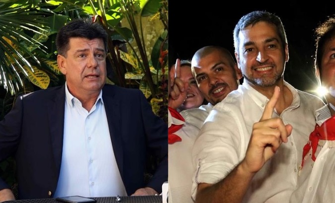 Efrain Alegre (l) during a press conference and Abdo Benitez (r) in a political rally.