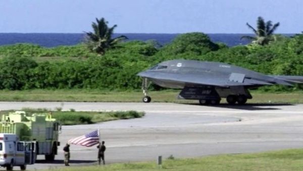 A U.S. warplane on the British Indian Ocean Territory of Diego Garcia island.