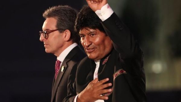 Bolivian President Evo Morales arrives to Lima for the opening ceremony of the Summit of the Americas. April 13, 2018.