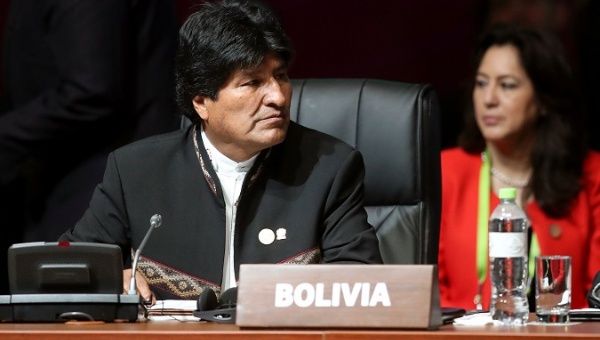 Bolivia's President Evo Morales during the opening session of the Summit of the Americas in Lima, Peru, April 14, 2018.