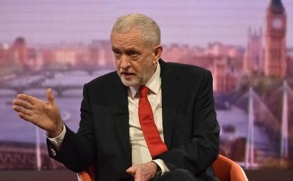 Jeremy Corbyn, the leader of Britain's Labour Party attends the BBC's Marr Show in London, April 15, 2018.