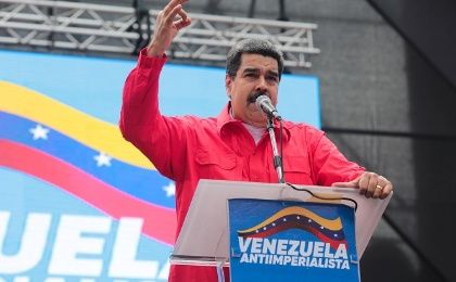 Venezuela's President Nicolas Maduro addresses citizens during a rally in Caracas.