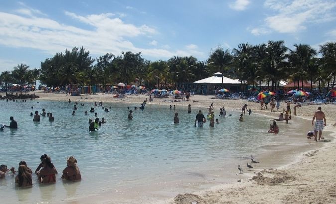 A beach on Coco Cay in the Bahamas.