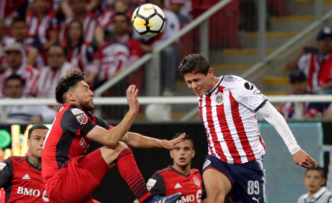 The Guadalajara vs Toronto soccer match after which Mora was groped  April 25, 2018. Toronto's Jonathan Osorio in action with Guadalajara's Jose Godinez