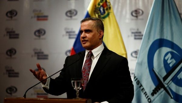 Venezuela's Chief Prosecutor Tarek William Saab talks to the media during a news conference in Caracas, Venezuela, May 3, 2018.