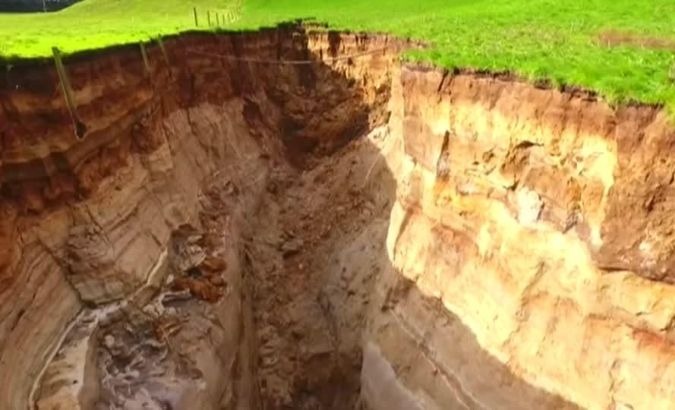 60,000-year-old volcanic soil has been exposed by the sinkhole.
