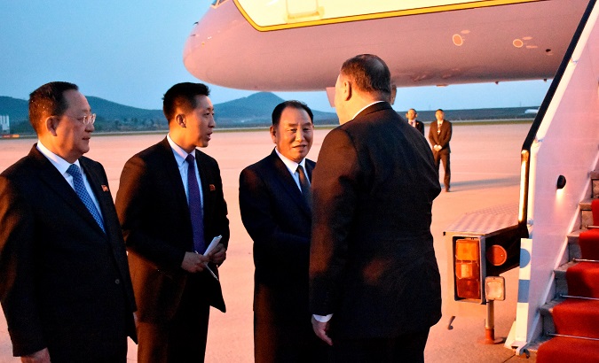 Secretary of State Mike Pompeo bids farewell to senior North Korean official Kim Yong Chol on his departure from Pyongyang.