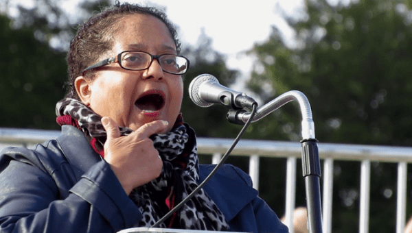 Marcela Howell, Executive Director of In Our Own Voice: National Black Women’s Reproductive Justice Agenda, speak at the Women's March DC rally on Jan. 20, 2018.