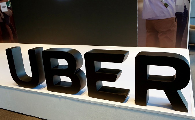 The logo of Uber is pictured during the presentation of their new security measures in Mexico City, Mexico April 10, 2018.