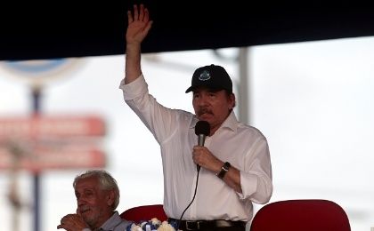 Nicaragua's President Daniel Ortega speaks to supporters during May Day celebrations in Managua, Nicaragua April 30,2018.
