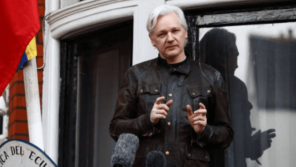WikiLeaks founder Julian Assange speaks on the balcony of the Embassy of Ecuador in London, Britain, May 19, 2017. 