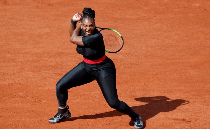 Serena Williams of the U.S in action during her first round match against Czech Republic's Kristyna Pliskova