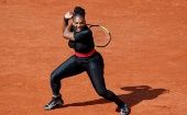 Serena Williams of the U.S in action during her first round match against Czech Republic